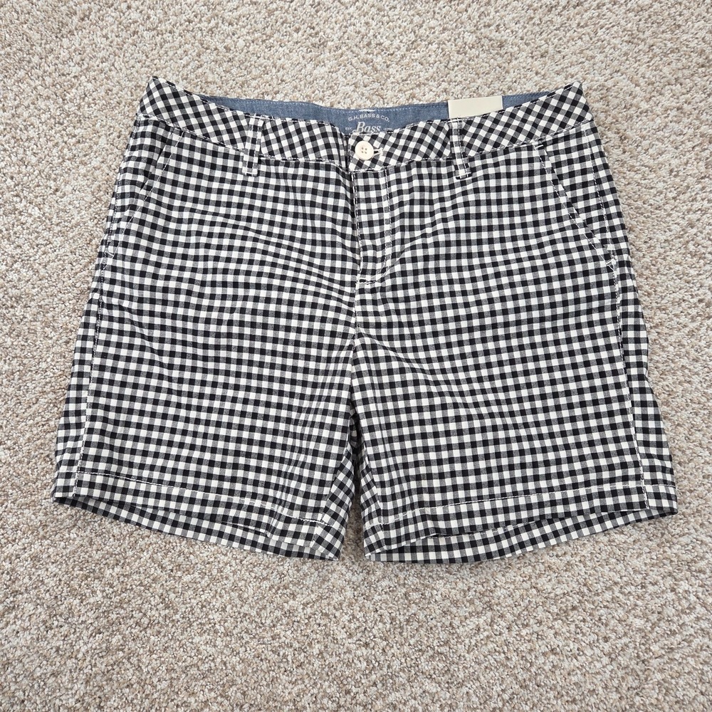 NEW GH BASS & Co Women's Check Shorts Size 8 White & Black Mid Rise
